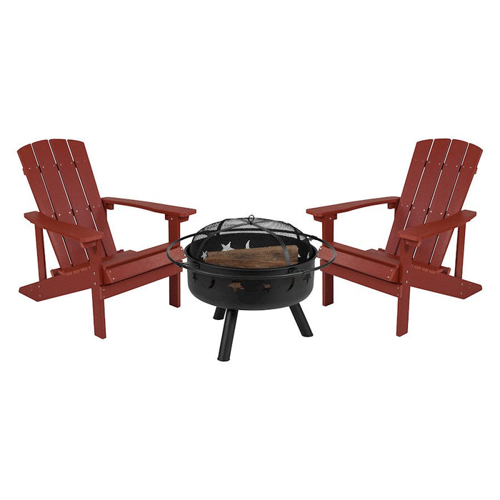 Flash Charlestown 3 PC Adirondacks/Fire Pit, Red - JJ-C145012-32D-RED-GG