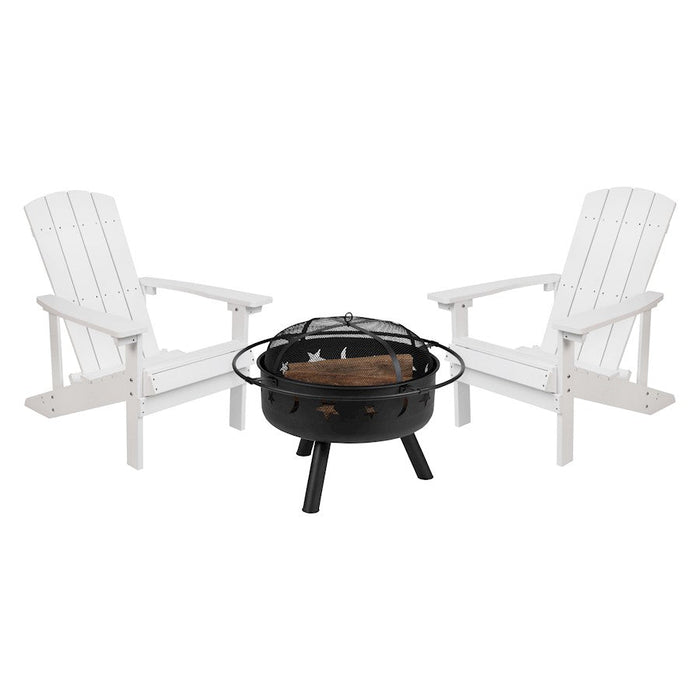 Flash Furniture Charlestown 3 PC Adirondacks/Fire Pit, WH - JJ-C145012-32D-WH-GG