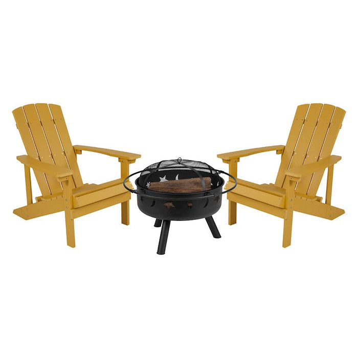 Flash Charlestown 3 PC Adirondacks/Fire Pit, Yellow - JJ-C145012-32D-YLW-GG