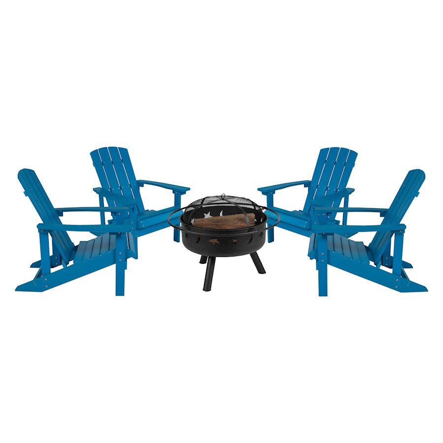 Flash Charlestown 5 PC Adirondack/Fire Pit, Blue - JJ-C145014-32D-BLU-GG