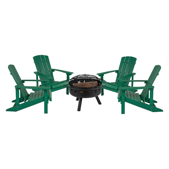 Flash Charlestown 5 PC Adirondack/Fire Pit, Green - JJ-C145014-32D-GRN-GG