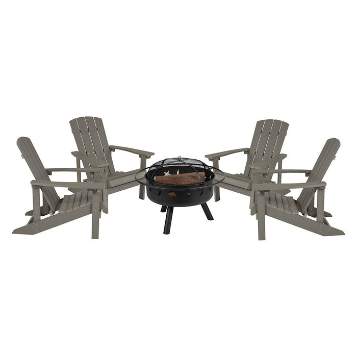 Flash Charlestown 5 PC Adirondack/Fire Pit, Lt GY - JJ-C145014-32D-LTG-GG