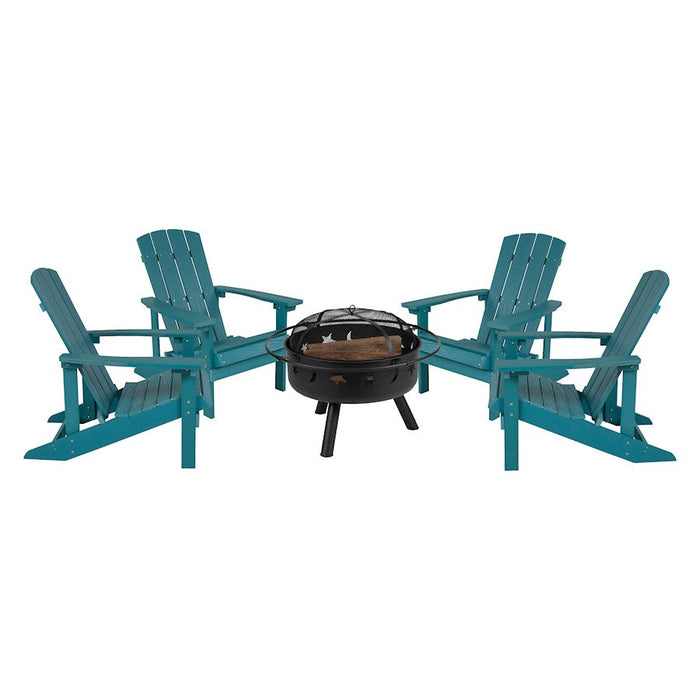 Flash Furniture Charlestown 5 PC Adirondack/Fire Pit, SF - JJ-C145014-32D-SFM-GG