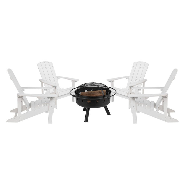 Flash Furniture Charlestown 5 PC Adirondack/Fire Pit, WH - JJ-C145014-32D-WH-GG