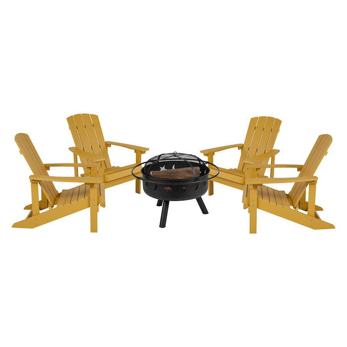 Flash Charlestown 5 PC Adirondack/Fire Pit, Yellow - JJ-C145014-32D-YLW-GG