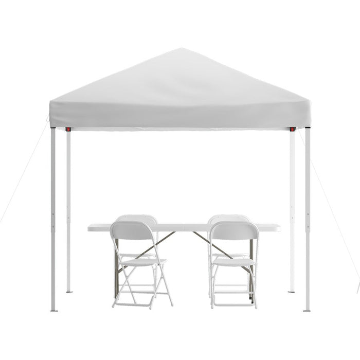 Flash Otis 8'X8' Canopy Tent/Table/4 Chairs, WH - JJ-GZ88183Z-4LEL3-WHWH-GG