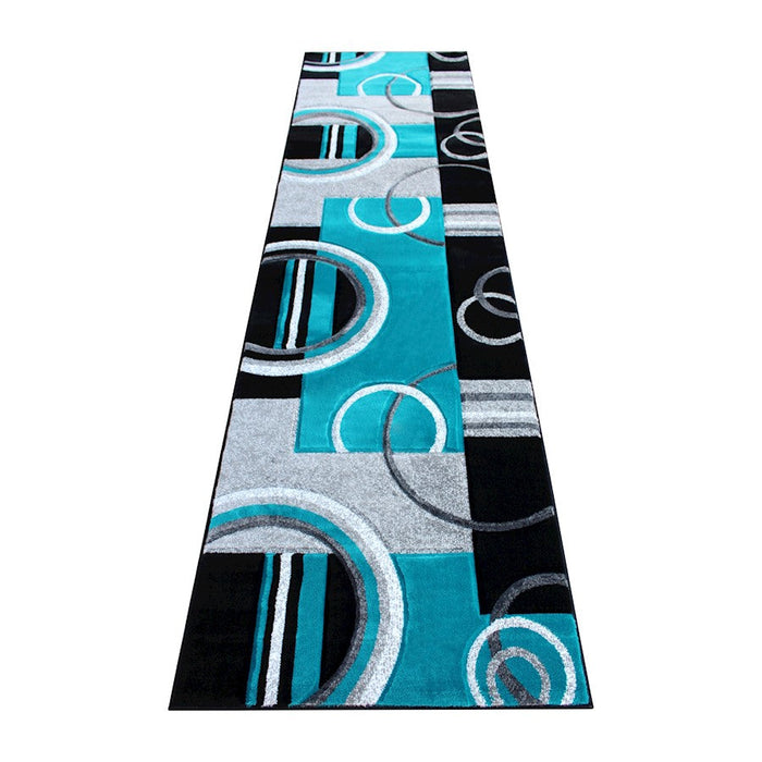 Flash Furniture Audra 3X10 Geometric Rug, Turquoise - KP-RG953-310-TQ-GG