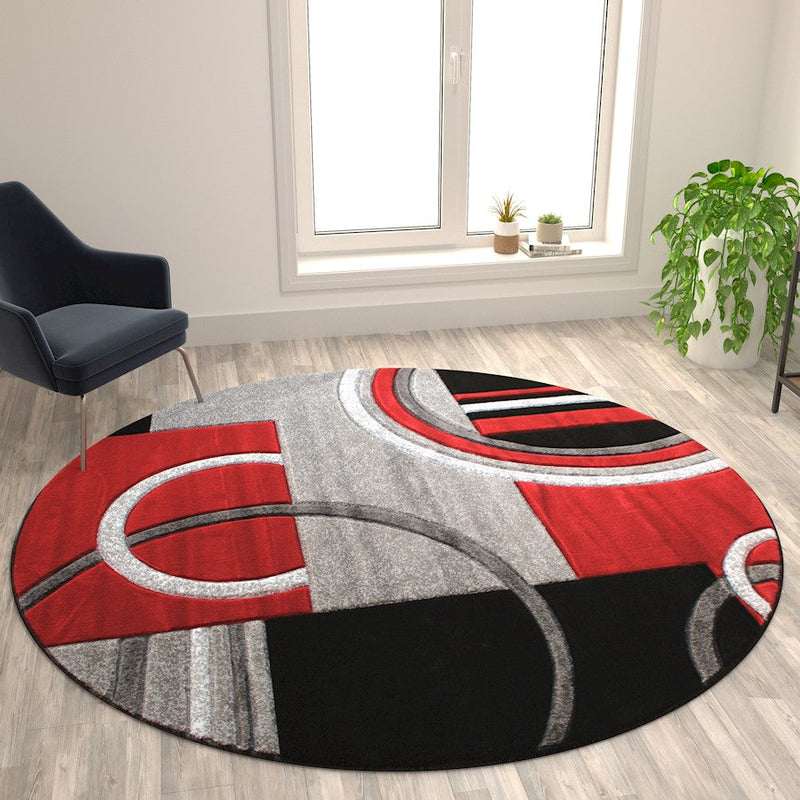 Flash Furniture Audra 8X8 Geometric Rug, Red