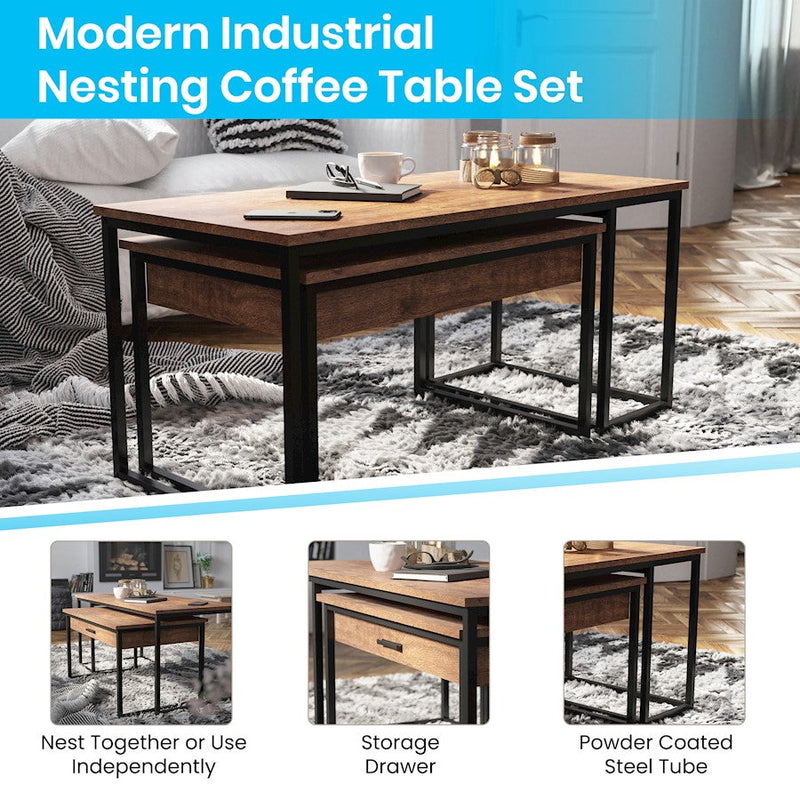 Flash Furniture Emerson 2 Pc Nested Coffee Tables Set, Walnut