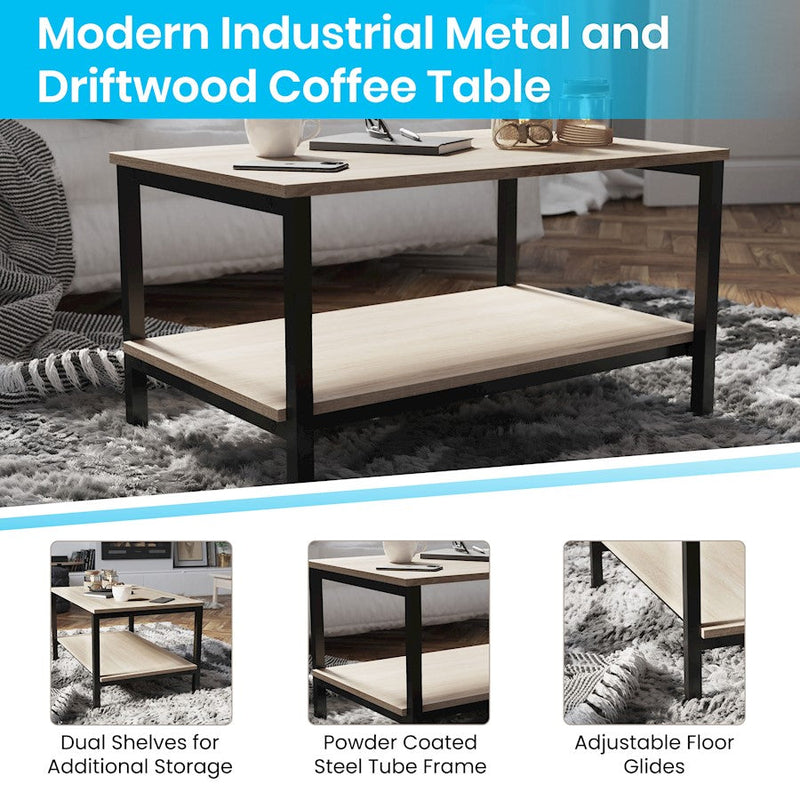 Flash Furniture Emerson 2 Shelf Coffee Table, Driftwood