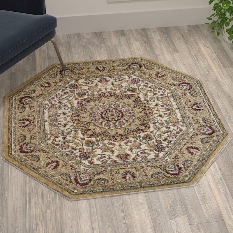 Flash Furniture Mersin 4X4 Persian Octagon Area Rug, Ivory