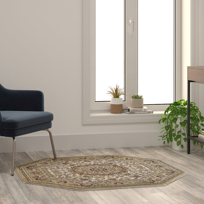 Flash Furniture Mersin 4X4 Persian Octagon Area Rug, Ivory
