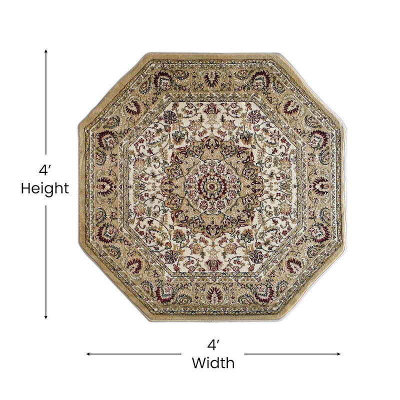 Flash Furniture Mersin 4X4 Persian Octagon Area Rug, Ivory