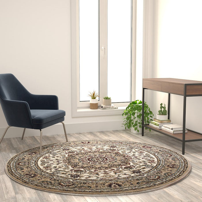 Flash Furniture Mersin Persian Round Area Rug, Ivory