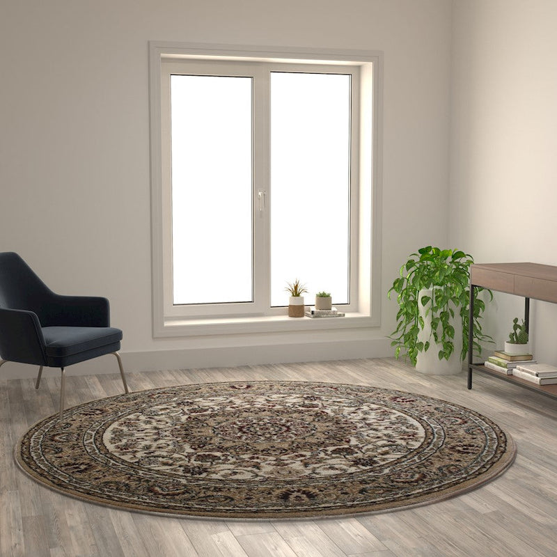 Flash Furniture Mersin 7X7 Persian Area Rug, Ivory
