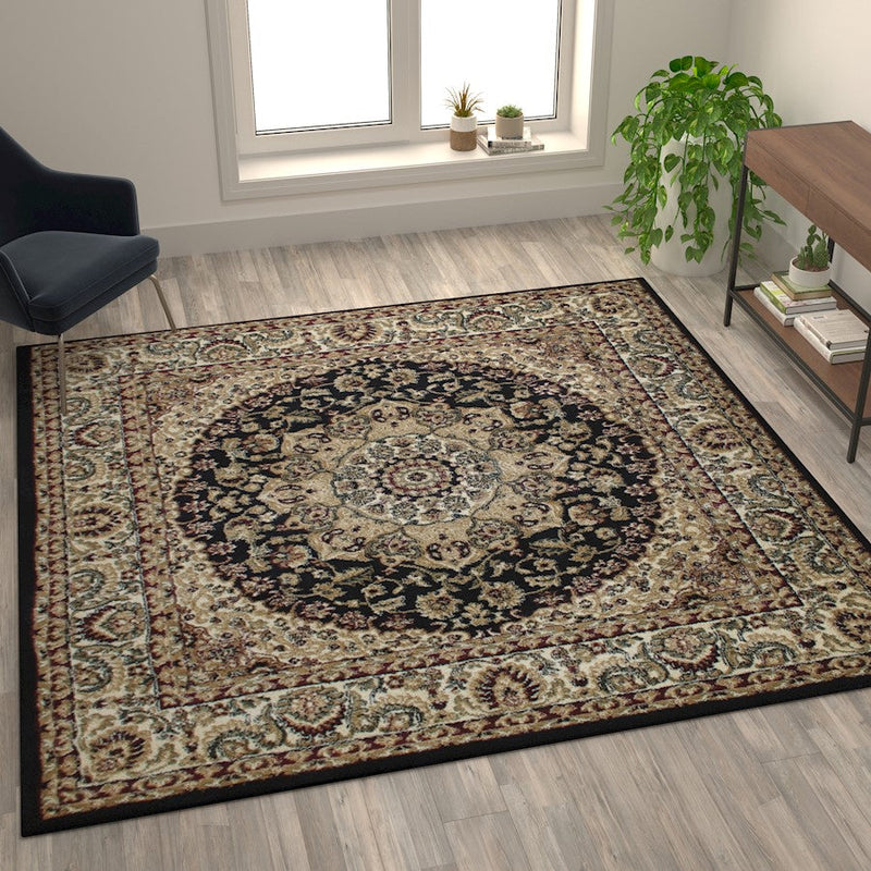 Flash Furniture Mersin 7X7 Persian Area Rug, Black