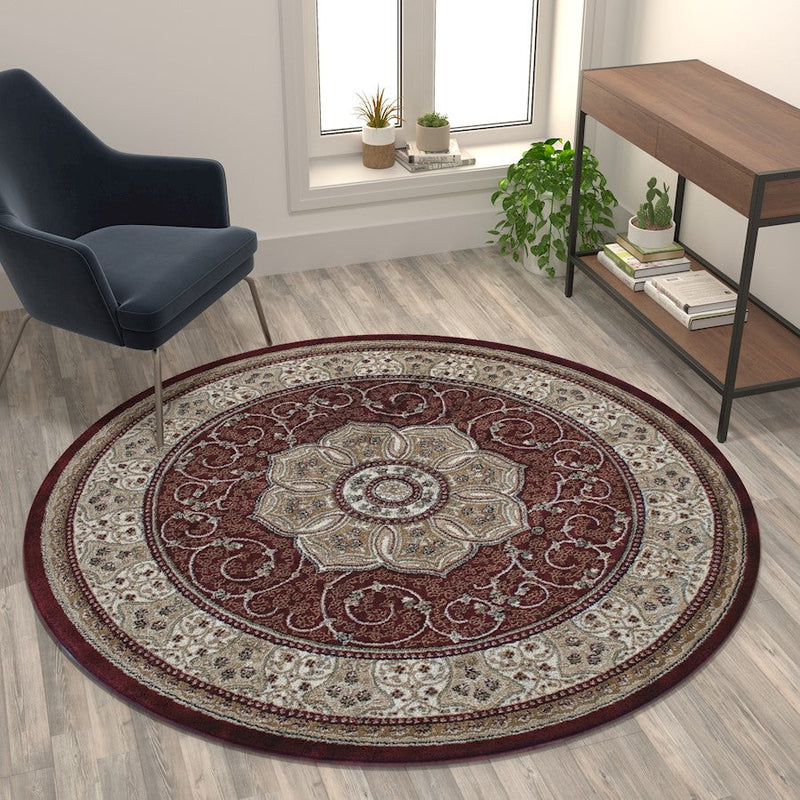 Flash Furniture Portman 5X5 Persian Area Rug, Burgundy