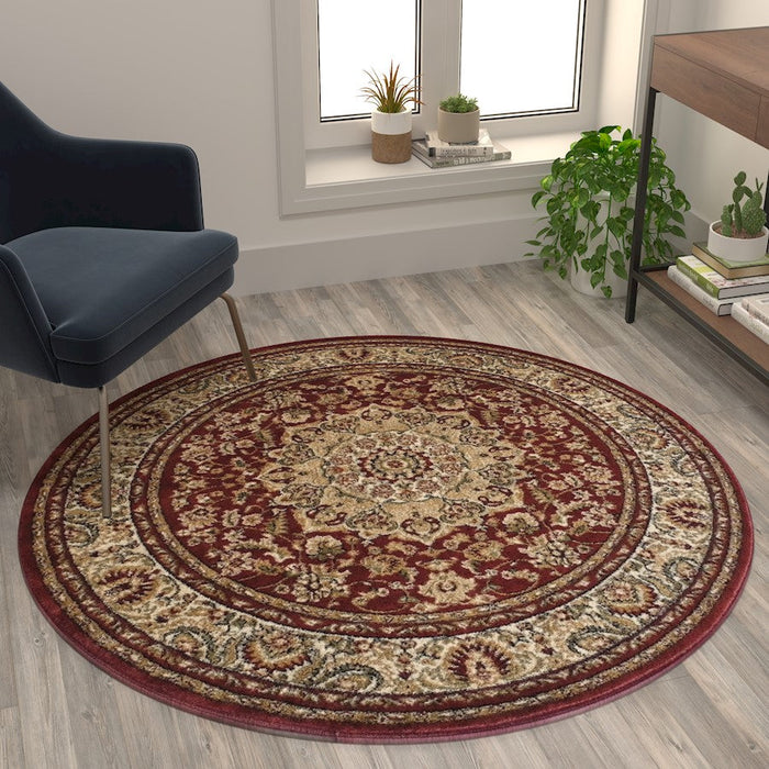 Flash Furniture Mersin 4X4 Persian Area Rug, Burgundy