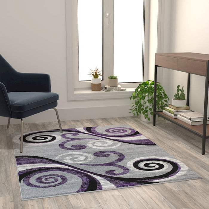 Flash Furniture Valli 4X5 Modern Area Rug, Purple