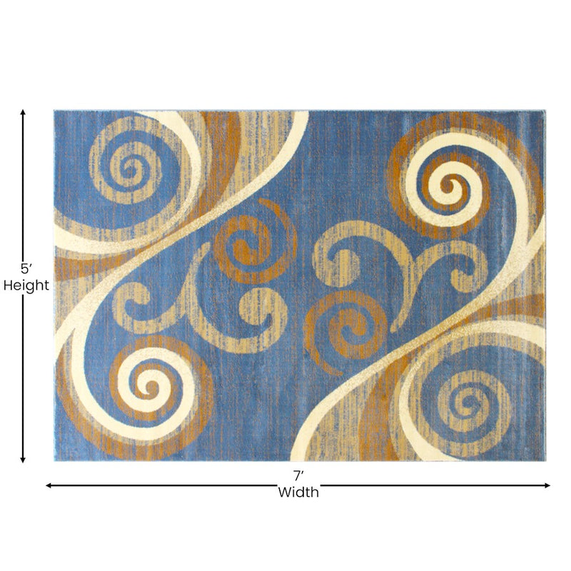 Flash Furniture Valli 5X7 Modern Area Rug, Blue