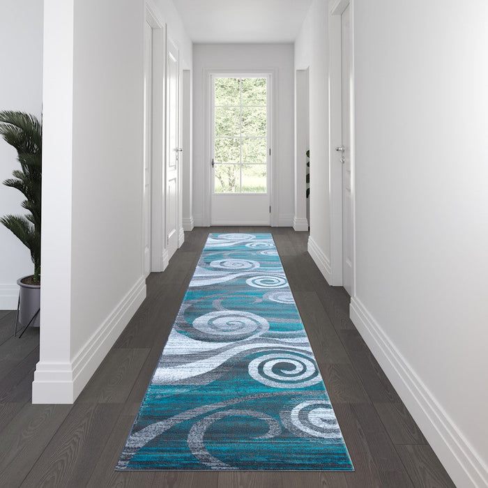 Flash Furniture Cirrus 3X16 Swirl Area Rug, Turquoise