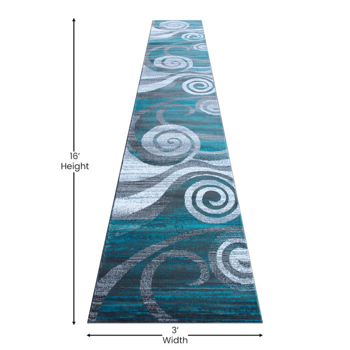 Flash Furniture Cirrus 3X16 Swirl Area Rug, Turquoise