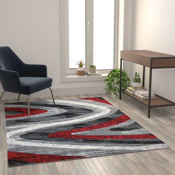 Flash Furniture Altum 5' X 7' Waves Area Rug, Red