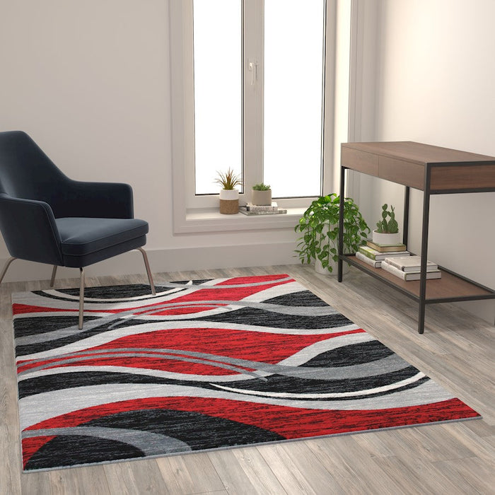 Flash Furniture Wisp 5X7 Ripple Area Rug, Red