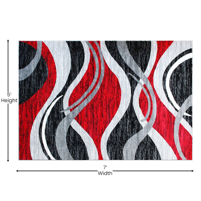 Flash Furniture Wisp 5X7 Ripple Area Rug, Red