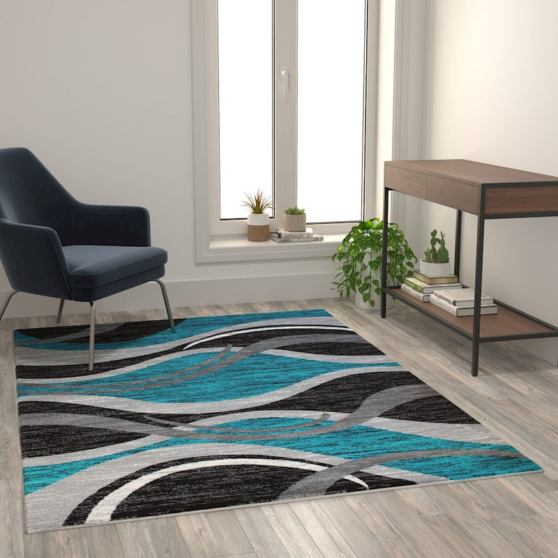 Flash Furniture Wisp 5X7 Ripple Area Rug, Turquoise