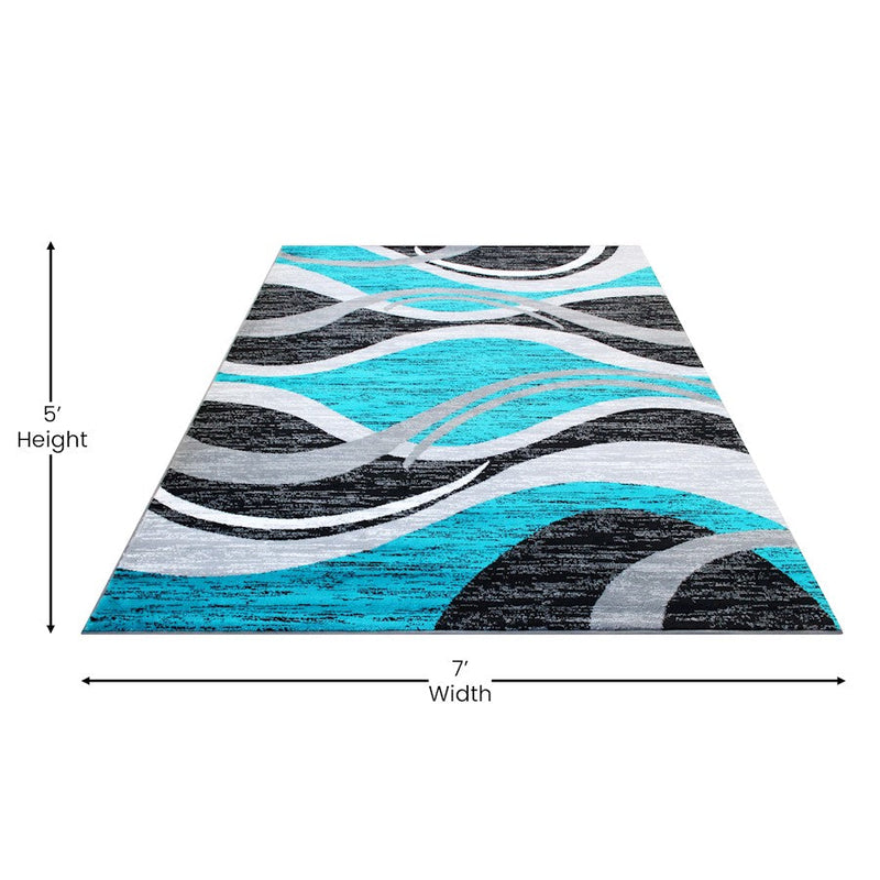 Flash Furniture Wisp 5X7 Ripple Area Rug, Turquoise