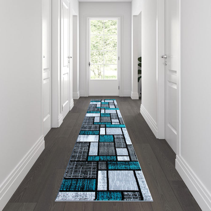 Flash Furniture Raven Block Rug, Turquoise