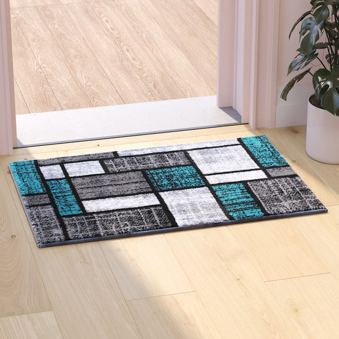 Flash Furniture Raven Block Area Rug, Turquoise