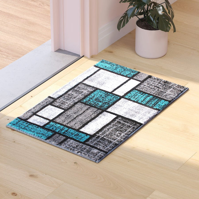 Flash Furniture Raven Block Area Rug, Turquoise