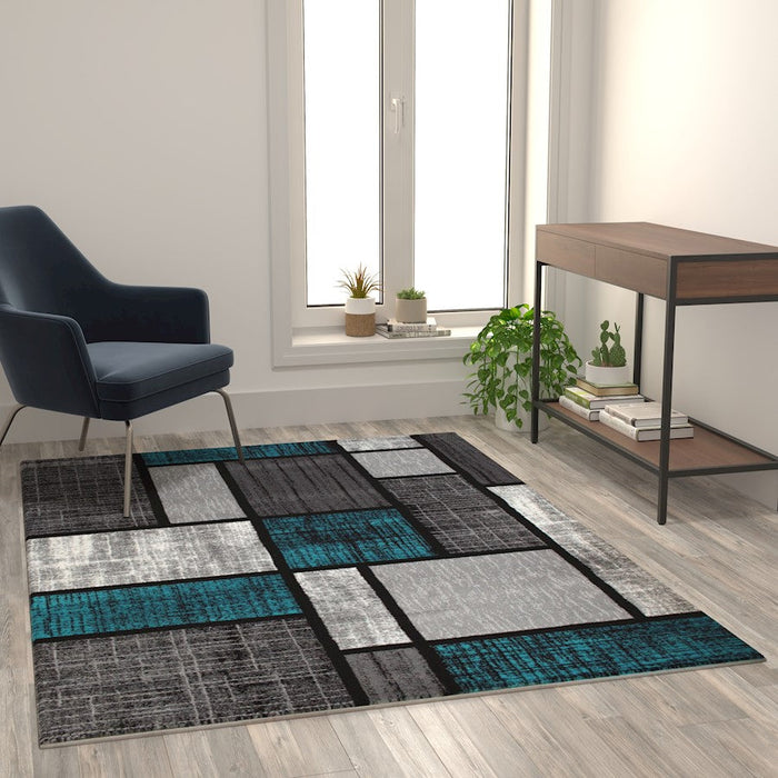 Flash Furniture Raven Block Area Rug, Turquoise