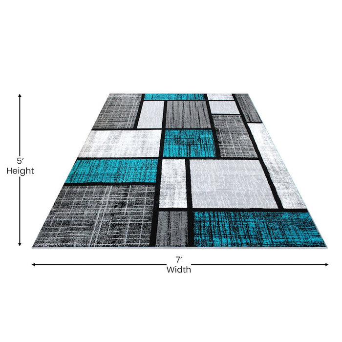 Flash Furniture Raven Block Area Rug, Turquoise