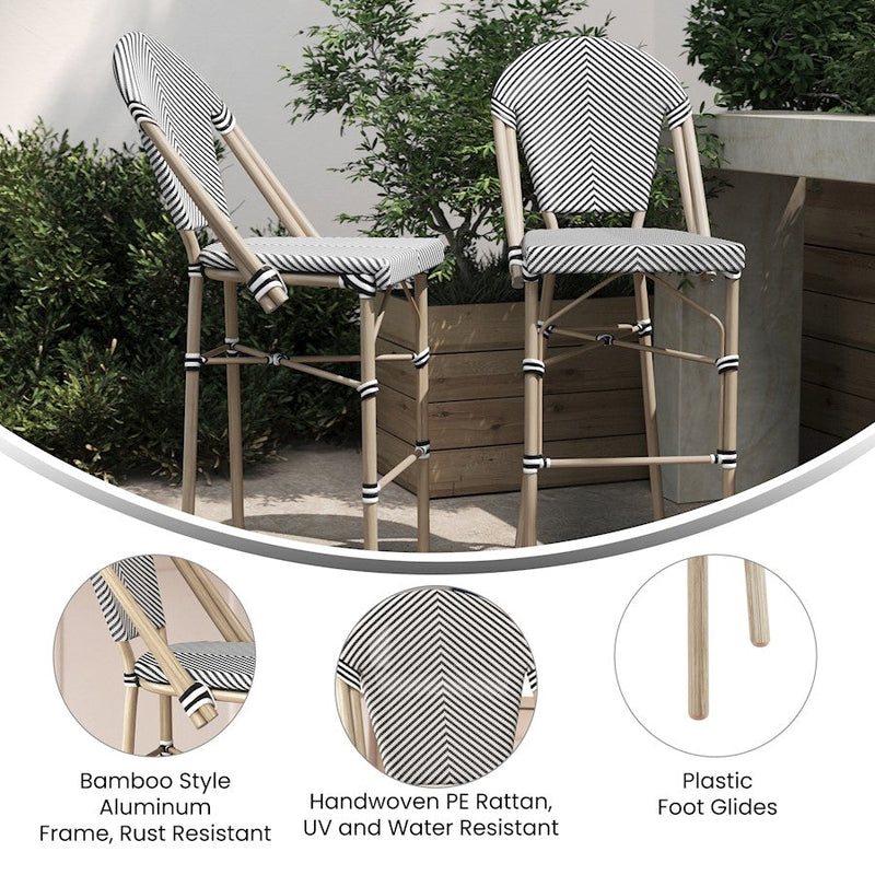 Flash Marseille 30" French Cafe Barstool, Black/White