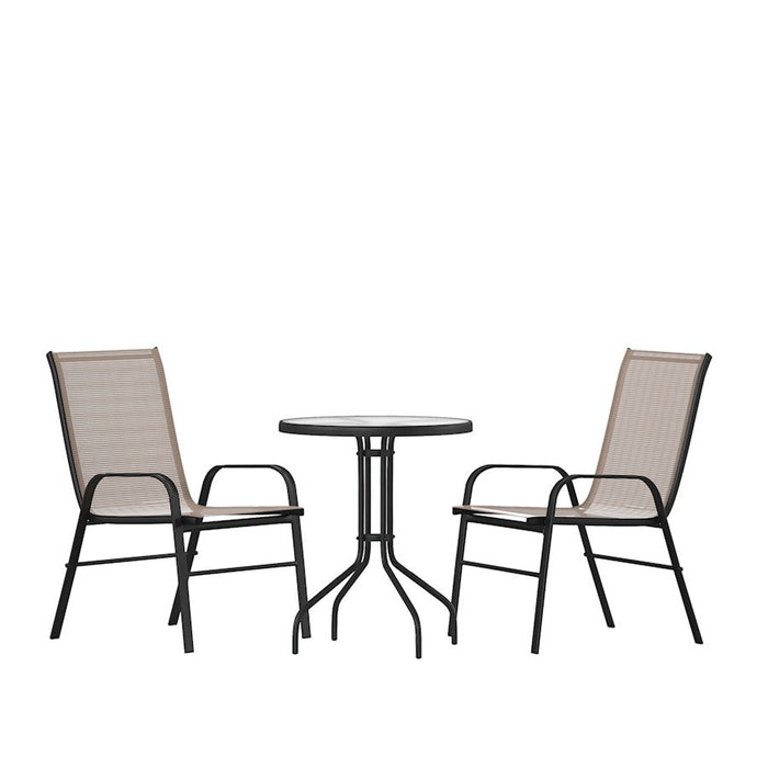 Flash Furniture Brazos 3 PC Patio, Round Table/2 Chairs, BN - TLH-0701303C-BN-GG