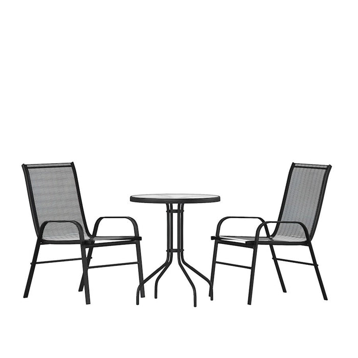 Flash Furniture Brazos 3 PC Patio, Round Table/2 Chairs, BK - TLH-0701303C-GG