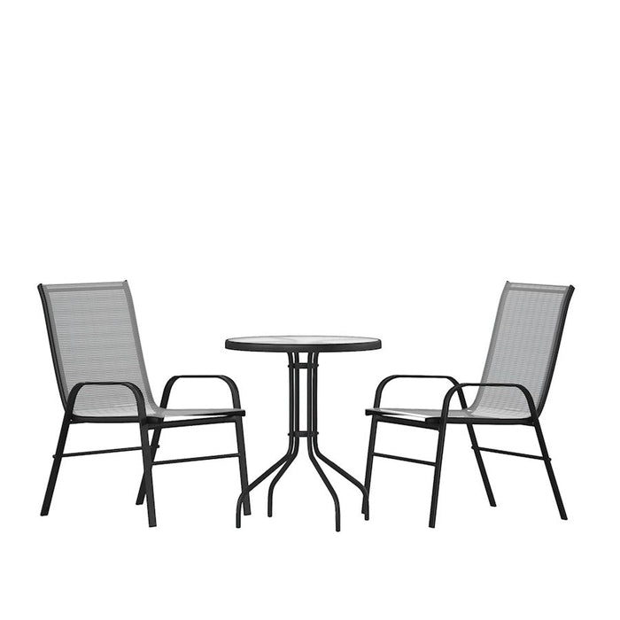 Flash Furniture Brazos 3 PC Patio, Round Table/2 Chairs, GY - TLH-0701303C-GY-GG