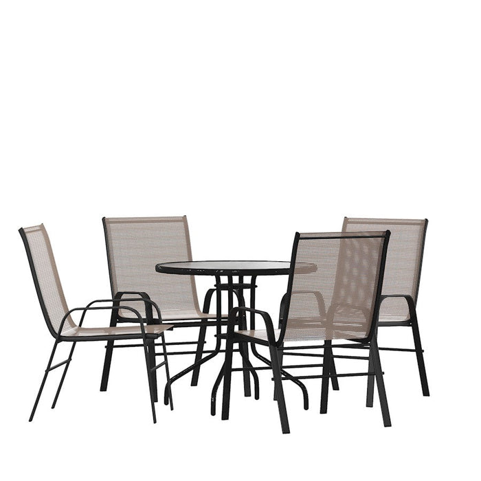 Flash Furniture Brazos 5 PC Patio, Round Table/4 Chairs, BN - TLH-0702303C-BN-GG