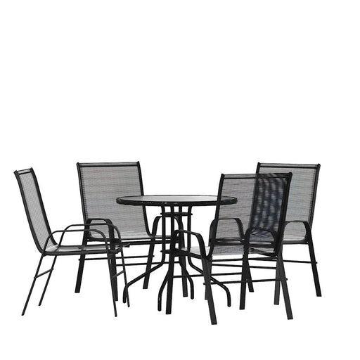 Flash Furniture Brazos 5 PC Patio, Round Table/4 Chairs, BK - TLH-0702303C-GG