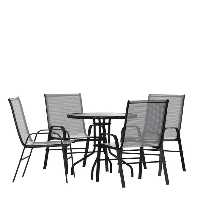 Flash Furniture Brazos 5 PC Patio, Round Table/4 Chairs, GY - TLH-0702303C-GY-GG