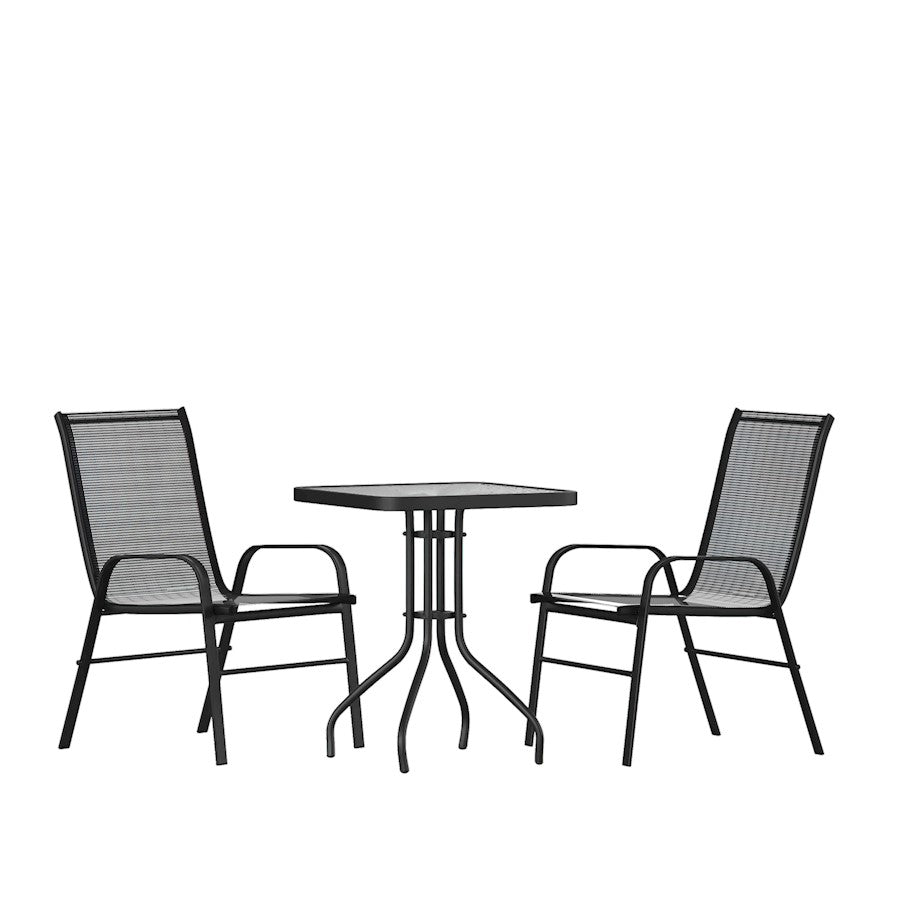 Flash Furniture Brazos 3 PC Patio, SQ Table/2 Chairs, BK - TLH-073A1303C-GG