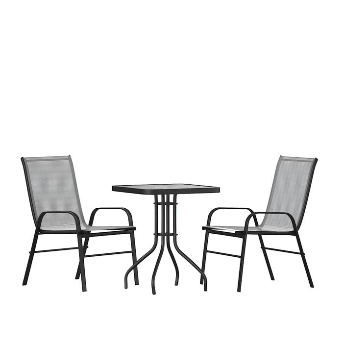 Flash Furniture Brazos 3 PC Patio, SQ Table/2 Chairs, GY - TLH-073A1303C-GY-GG