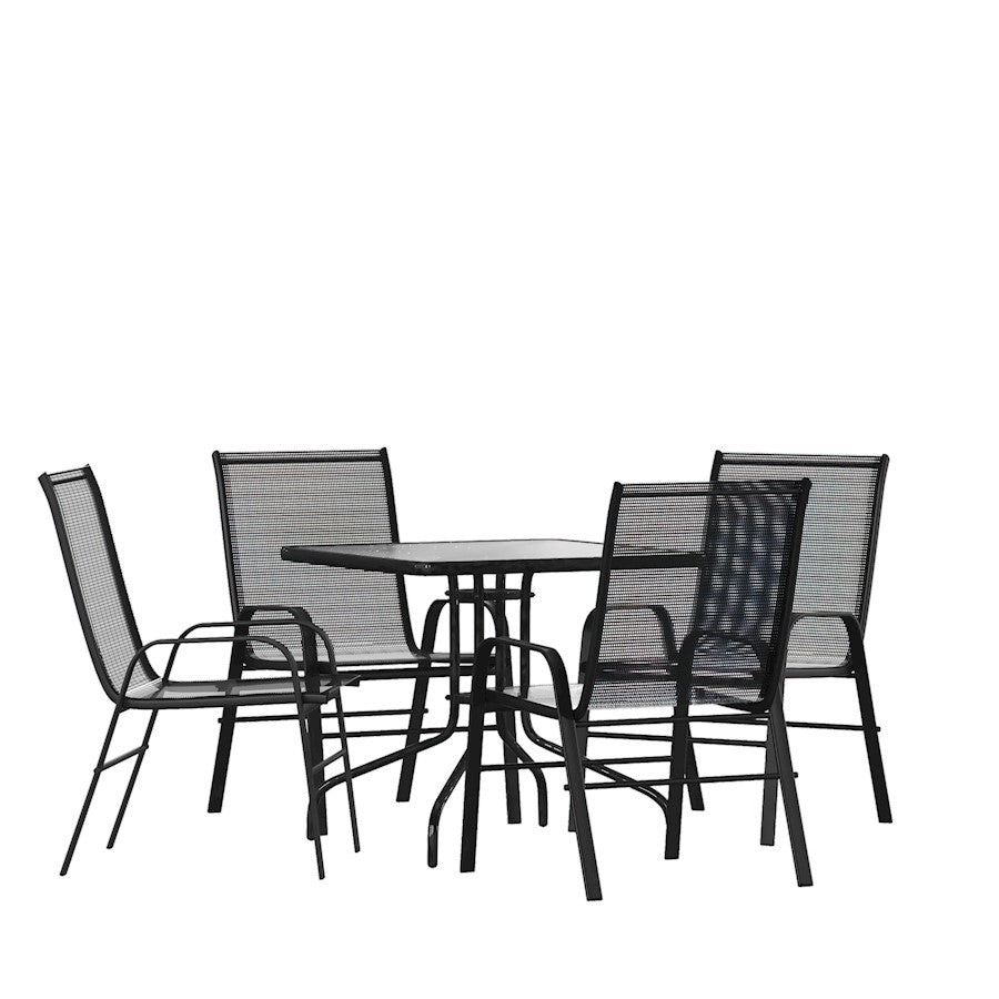 Flash Furniture Brazos 5 PC Patio, SQ Table/4 Chairs, BK - TLH-073A2303C-GG