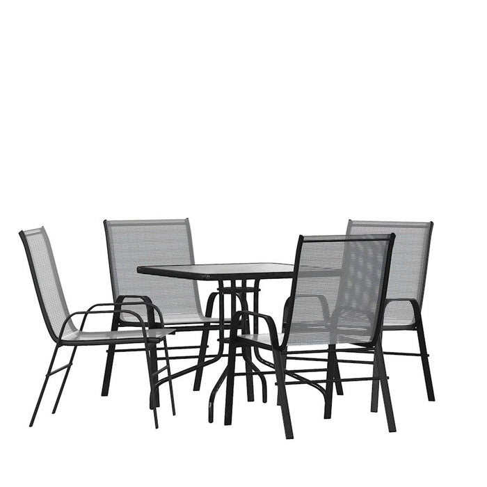 Flash Furniture Brazos 5 PC Patio, SQ Table/4 Chairs, GY - TLH-073A2303C-GY-GG