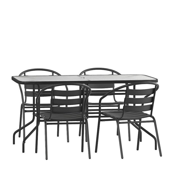 Flash Furniture Lila 5 PC Patio, Table/4 Chairs, BK - TLH-089REC-017CBK4-GG