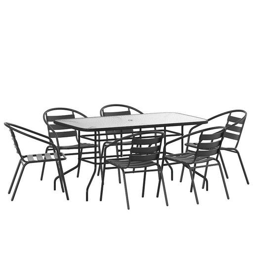 Flash Furniture Lila 7 PC Patio, Table/6 Chairs, BK - TLH-089REC-017CBK6-GG