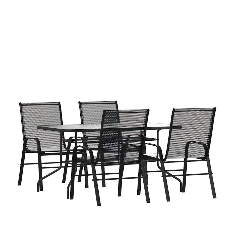 Flash Furniture 5 PC Patio, Table/4 Chairs, BK - TLH-089REC-303CBK4-GG